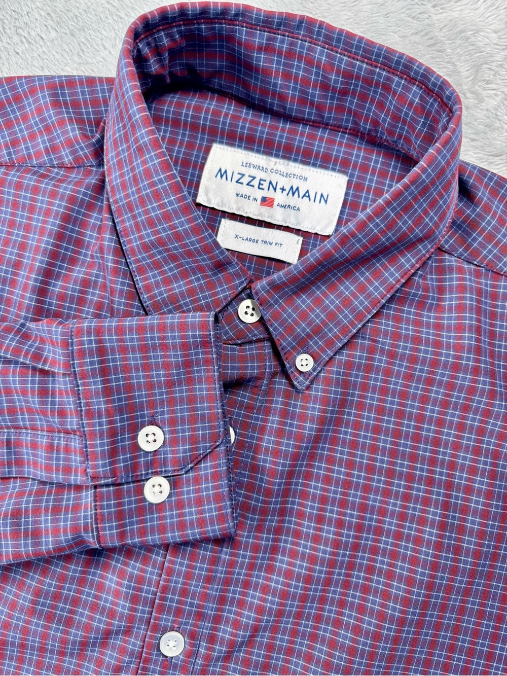 Mizzen+Main Leeward Men’s XL Trim Fit‎ Plaid Stretch Shirt Made in USA